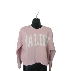 Goodie Two Sleeves Pink & White ‘MALIBU’ Long Sleeve Cropped Sweatshirt szM